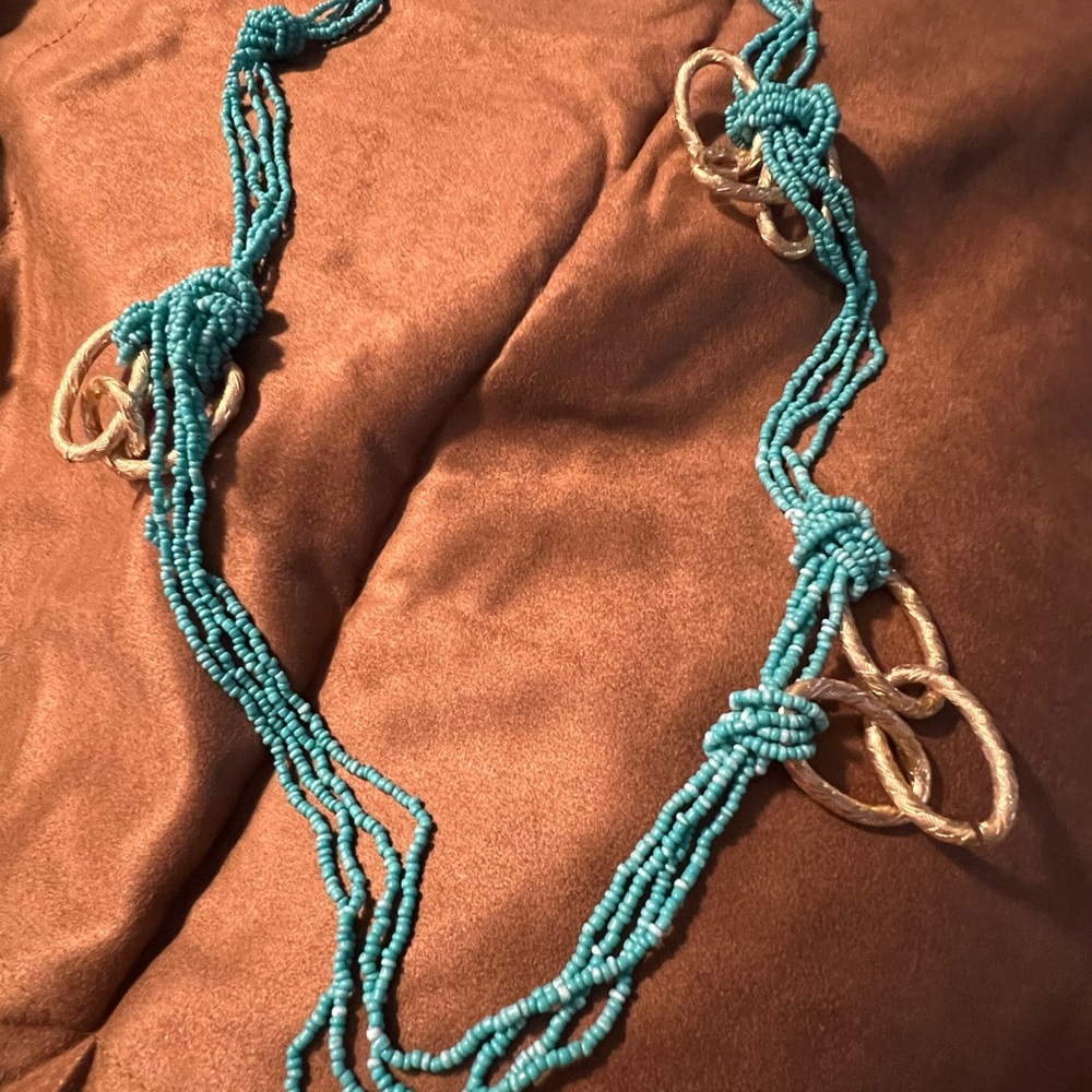 Turquoise Beaded Multi-Strand Necklace with Gold Accents